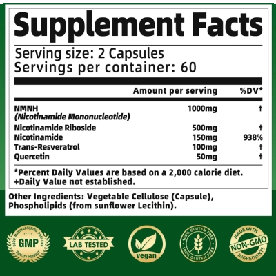 NMNH, 1800mg, 120 Cápsulas Veganas, Qmiozzy