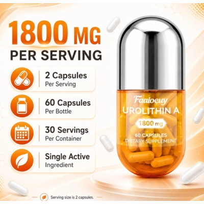 Urolitina A  1800mg, Envelhecimento Saudável e Renovação Celular,  60 Cápsulas, Faaioeuy