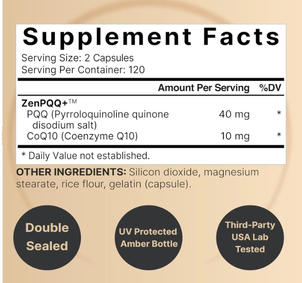 PQQ 40mg,  Com CoQ10 10mg, 240 cápsulas, NatureBell
