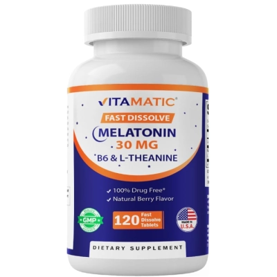 Melatonina 30mg, Com B6 e L-Teanina, 120 Comprimidos Sabor Frutas Vermelhas, Vitamatic 