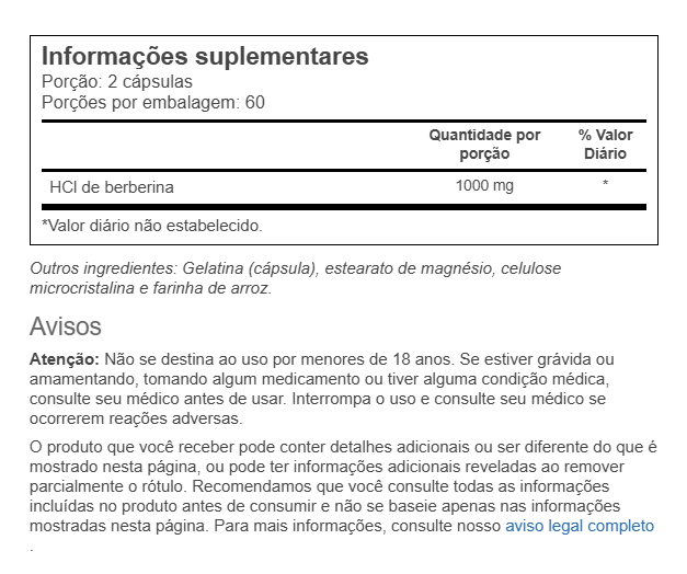 Berberina 1000mg, 120 Cápsulas, Amazing Formulas