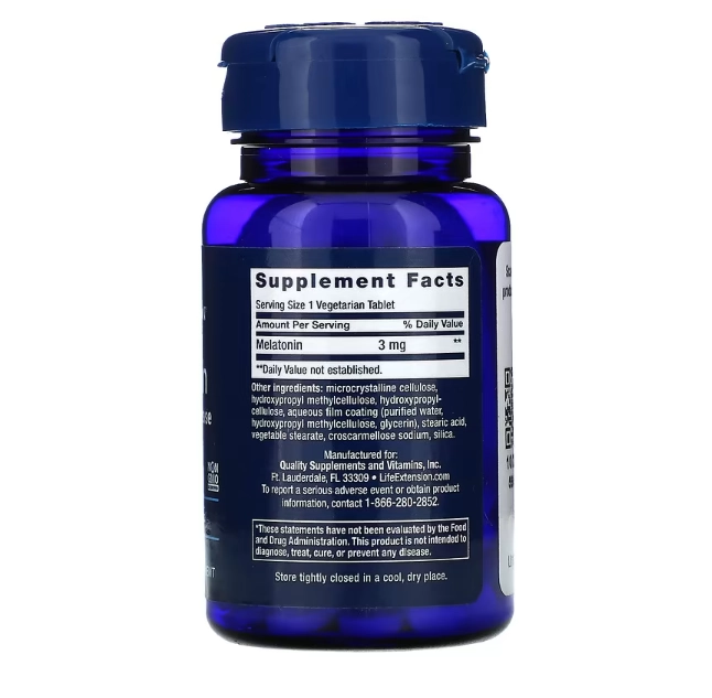 Melatonina, 3mg Timed Realease (Liberação lenta) , 60 cápsulas, Life Extension