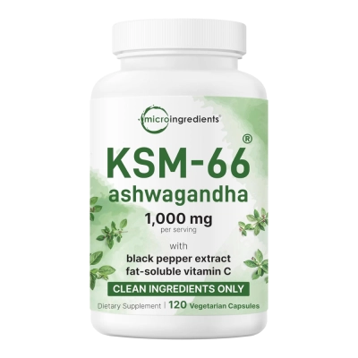 KSM-66 Ashwagandha, 1000mg, Controle do Estresse e Relaxamento, 120 Cápsulas, Micro Ingredients
