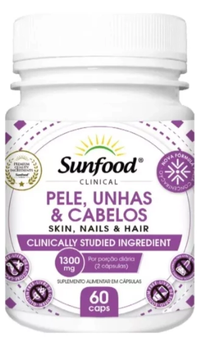 Pele Unhas e Cabelos, 1300mg, 60 Capsulas, Sunfood