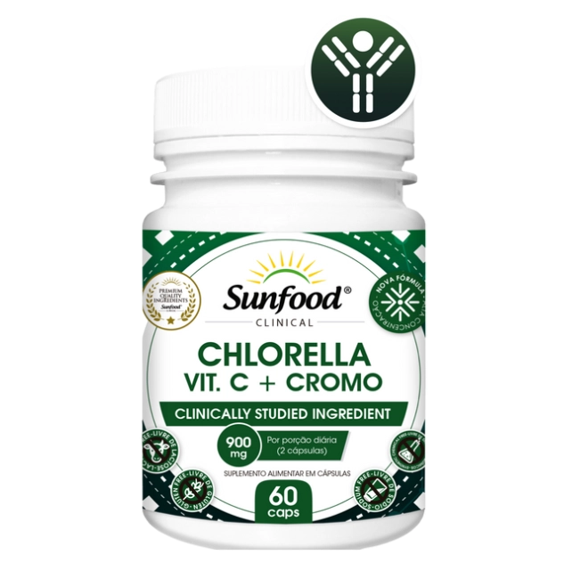 Chlorella + Vit C + Cromo, 1000mg, 60 Cápsulas, Sunfood