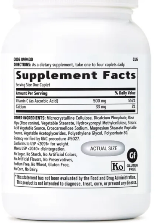 Vitamina C, 500mg, 250 comprimidos, GNC