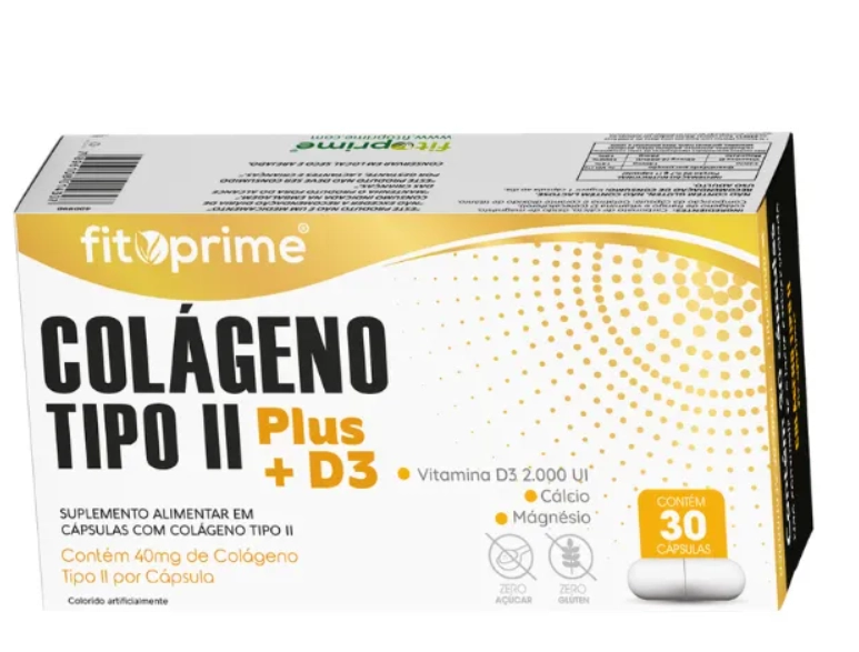 Colágeno Tipo 2 Plus + Vitamina D3, Cálcio e Magnésio, 30 cápsulas, Fitoprime