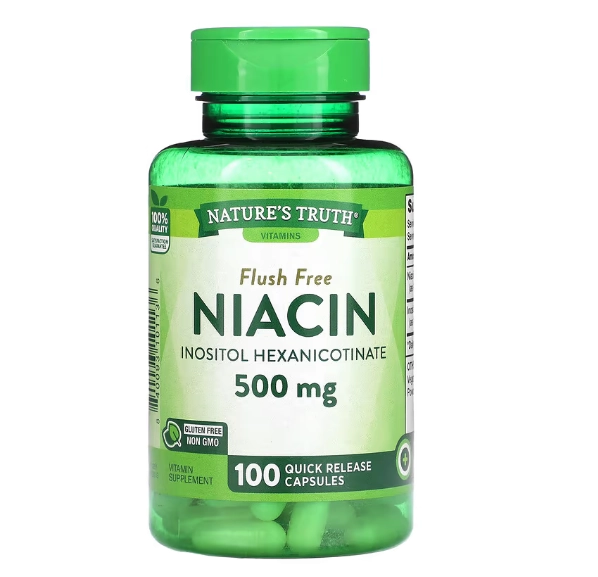 Niacina Flush Free, 500mg, 100 Cápsulas de Liberação Rápida, Nature's Truth