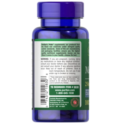 Magnesio 250mg, 100 Comprimidos, Puritan's Pride