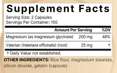 Magnésio Glicinato 200mg com Raiz de Valeriana, 300 Cápsulas, NatureBell