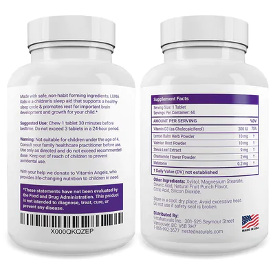Complexo de Melatonina 1mg, Luna Kids, 60 comprimidos mastigáveis, Nested