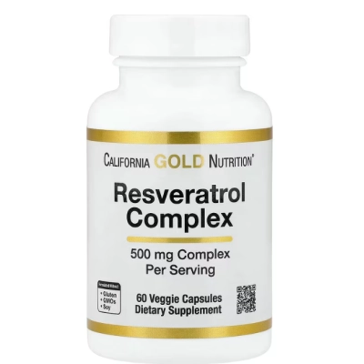 Complexo de Resveratrol 500mg, 60 Cápsulas, California Gold Nutrition