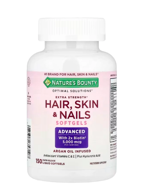 Hair Skin Nail, Cabelo, Pele e Unha, 5000mcg, 150 Capsulas, Natures Bounty