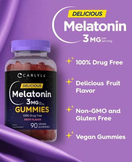 Melatonina 3mg, 90 Gomas Sabor de Frutas, Carlyle