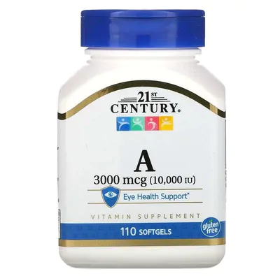 Vitamina A, 3.000 mcg (10.000 UI), 110 Softgel, 21st Century Vitamina A, 3.000 mcg (10.000 UI), 110 Softgel, 21st Century