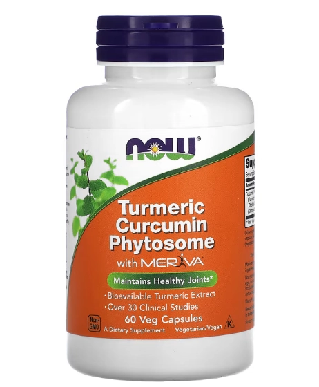Turmeric 500mg , Fitossomo de Curcumina e Cúrcuma com Meriva, 60 Cápsulas, Now
