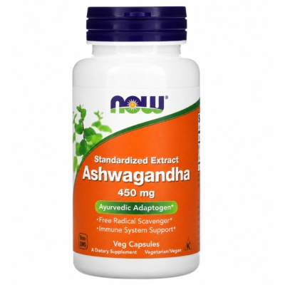 Ashwagandha 450mg, Controle do Estresse e Equilíbrio do Sistema Nervoso,  Cápsulas Opções, Now