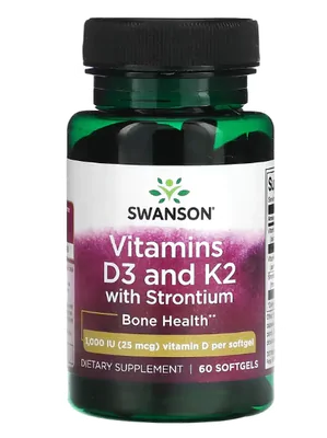 Vitamina D3 e K2 com Estrôncio, 1000UI, 60 Softgels, Swanson