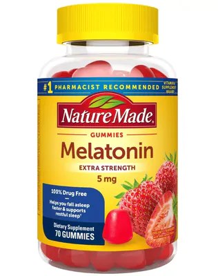 Melatonin 5mg, 100% Drug Free, 70 Gomas, Nature Made