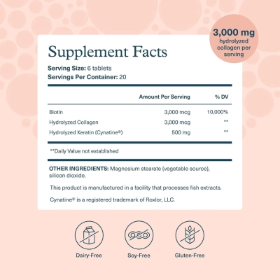 Hair Collagen + Keratin, Peptídeos de Colágeno Hidrolisado, 120 Tablets,  Youtheory 
