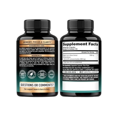 Lion's Mane Supplement Extra Strength, 1200Mg, 240 Cápsulas, Nutra Harmony 