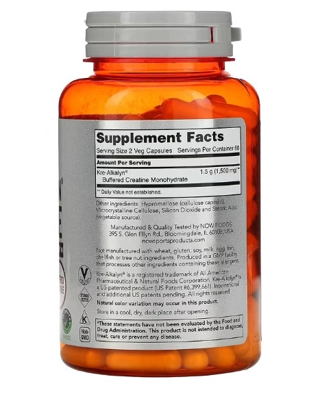 Creatina Alcalina, 750mg, 120 Cápsulas, Now