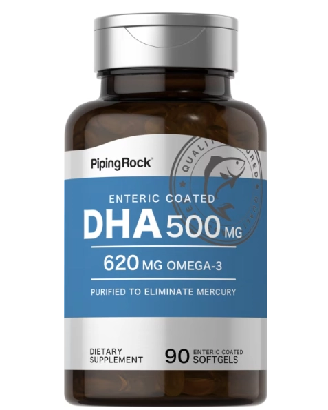 DHA 500mg, Ômega-3 600mg, 90 Cápsulas, PipingRock