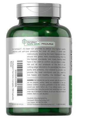 Turmeric Cúrcuma com Pimenta negra, 2250mg, 180 capsulas, Horbaach