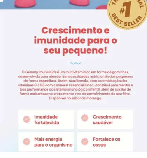 Multivitamínico Imune Kids, 30 Gomas Sabor Morango, Gummy Original 