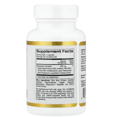 Complexo de Resveratrol 500mg, 60 Cápsulas, California Gold Nutrition