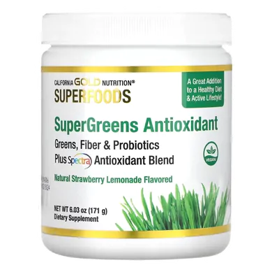 Super Alimento, Antioxidante SuperGreens, Verduras, Fibras e Probióticos, Limonada de Morango, 171g