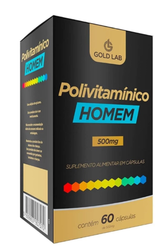 Polivitamínico AZ 500mg para Homens, 60 Cápsulas, Gold Lab