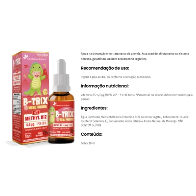 Kit 3 Unidades, B-TRIX Metilcobalamina (Vitamina B12 Infantil) Sabor Morango, 20ml - Flora Nativa do Brasil