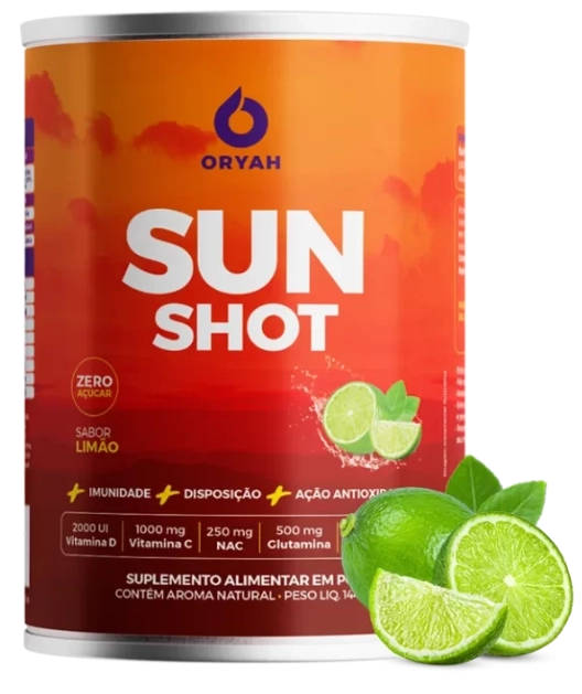 Shot Matinal Sunshot, com Vitaminas D, C e E,  NAC e Glucosamina, Sabor Limão,  144g, Oryah