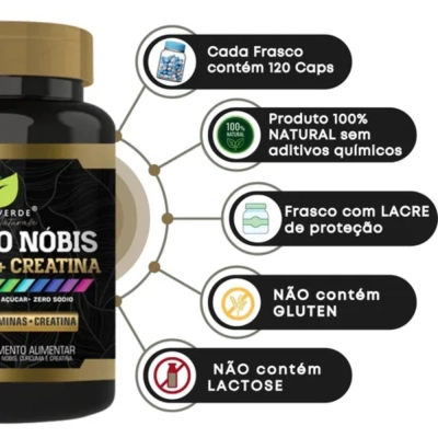 Ora Pro Nóbis, Cúrcuma + Creatina, 500mg, 120 Cápsulas, Fonte Verde Naturalle 