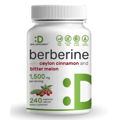 Berberina 1500mg, com Canela do Ceilão e Melão Amargo, 240 Cápsulas, Deal Supplement