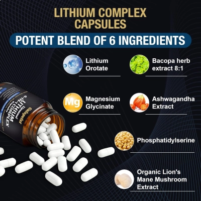 Lithium 6 in 1 Complex 700mg, Fórmula Avançada para Suporte Cognitivo e Equilíbrio Emocional, 120 Cápsulas, GulaPelst