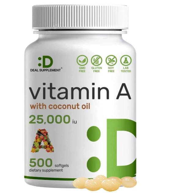 Vitamina A 25.000UI Alta Potência com Máxima Absorção, 500 Cápsulas, Deal Suplement