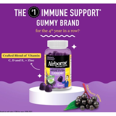 Elderberry com Vitaminas C e Zinco, 50 Gomas Sabugueiro, Airborne 