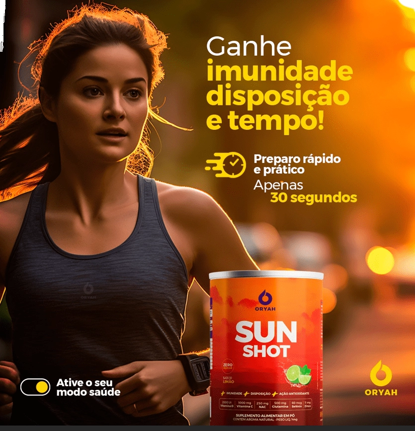 Shot Matinal Sunshot, com Vitaminas D, C e E,  NAC e Glucosamina, Sabor Limão,  144g, Oryah