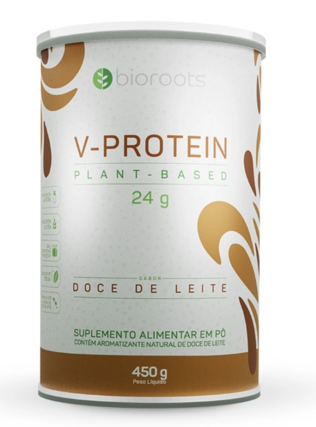 Proteína V-protein Plant Based, Sabor Doce de Leite, 450g, Bioroots