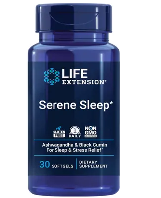 Serene Sleep, com Ashwagandha e Cominho Preto, Suporte para Sono sem Melatonina, 30 cápsulas, Life Extension