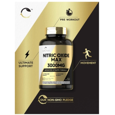 Nitric Oxide Max, Óxido Nítrico 3000mg com L-Arginina &amp; L-Citrulina, 120 Cápsulas, Carlyle 