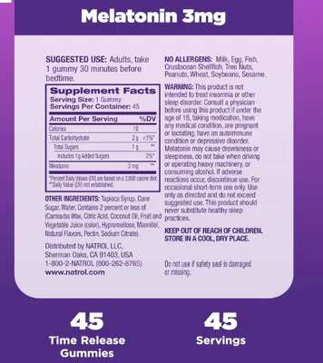 Melatonina 3mg, Time Release, 45 Gomas Sabor Morango, Natrol