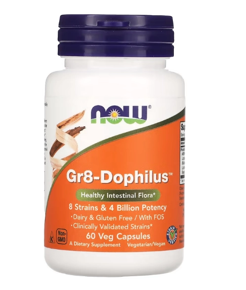 Probiótico Gr8-Dophilus, 60 cápsulas, Now