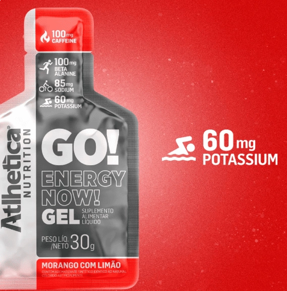 GO! Energy Now Gel, Caixa com 10 Saches 30g cada, Sabor Morango com Limão, Atlhetica Nutrition