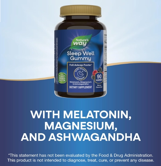 Sleep Well Gummies, Dormir Bem com Melatonina 5mg, Magnésio e Ashwagandha, 90 Gomas Sabor Frutas Vermelhas, Nature's Way