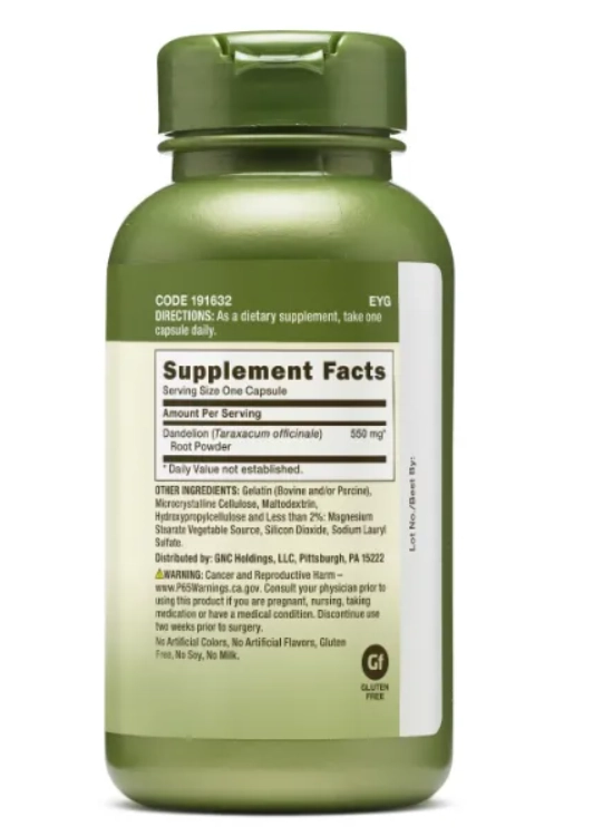 Dandelion Root, Dente de Leão, 550mg, 100 cápsulas, GNC