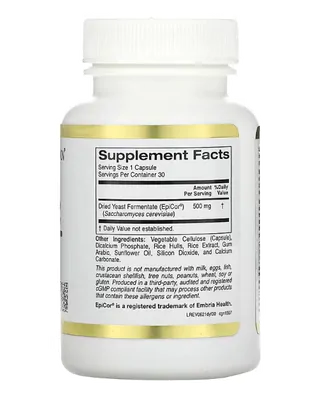 EpiCor, Fermentado de Levedura Seca, 500 mg, 30 Cápsulas, California Gold