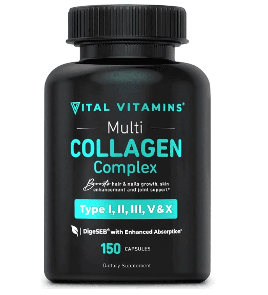 Multicolágeno Tipos I, II, III, V, X, 150 Cápsulas, 3300mg, Vital Vitamins